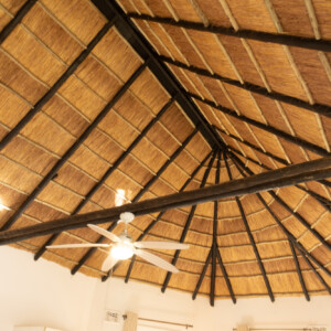 Self catering rooms have thatched lined ceilings